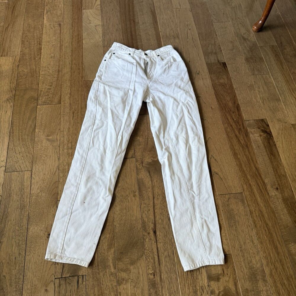 VTG LIZWEAR Liz Claiborne IVORY High-Rise TAPERED LEG Denim Jeans Sz 25 X 30